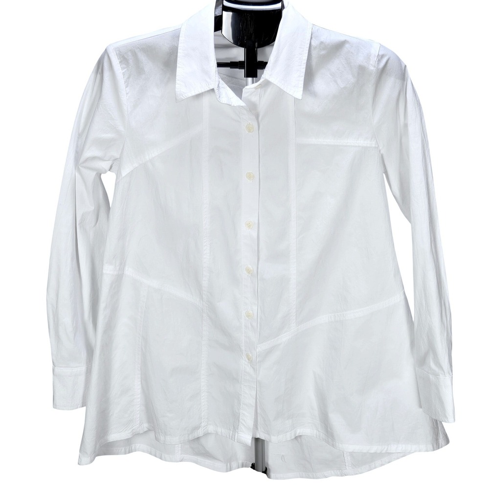 Women's Lisa Bayne S White Button Down Swing Shirt Tunic Lagenlook Artwear